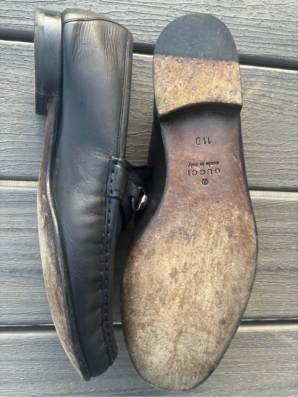 Gucci Men’s Leather Loafers with Red and Green Web & Silver Horsebit Size 11